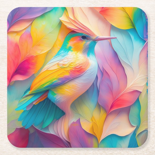 Fantasy Birds Silk Bird Rechteckiger Pappuntersetzer (Vorderseite)