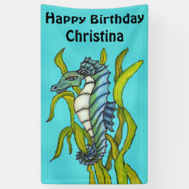 Fantasy Birthday Aqua Blue Seepferd Algen Banner