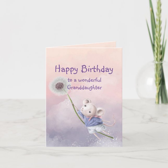 Fantasy Birthday Grandtochter Mouse Dandelion Karte (Vorderseite)