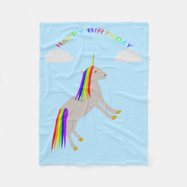 Fantasy Birthday Unicorn Regenbogen und Wolken Fleecedecke (Vorderseite)