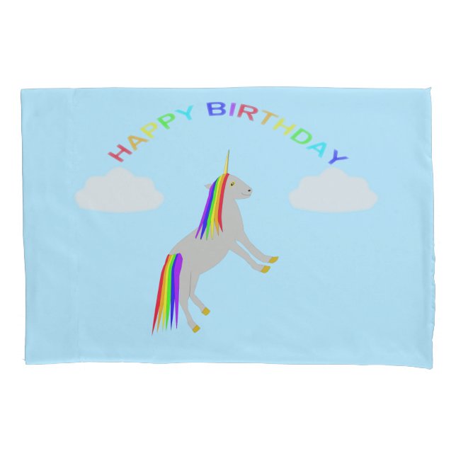 Fantasy Birthday Unicorn Regenbogen und Wolken Kissenbezug (Vorderseite)