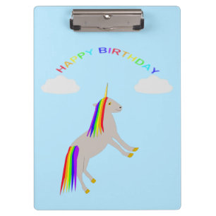Fantasy Birthday Unicorn Regenbogen und Wolken Klemmbrett