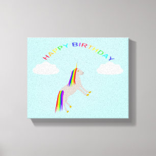 Fantasy Birthday Unicorn Regenbogen und Wolken Leinwanddruck