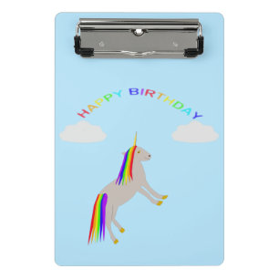 Fantasy Birthday Unicorn Regenbogen und Wolken Mini Klemmbrett