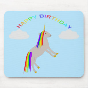 Fantasy Birthday Unicorn Regenbogen und Wolken Mousepad