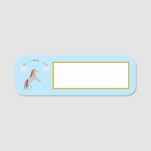 Fantasy Birthday Unicorn Regenbogen und Wolken Namensschild (Vorderseite)