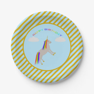 Fantasy Birthday Unicorn Regenbogen und Wolken Pappteller