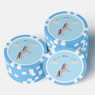 Fantasy Birthday Unicorn Regenbogen und Wolken Pokerchips