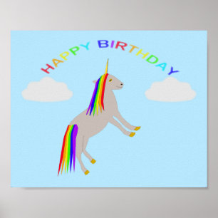 Fantasy Birthday Unicorn Regenbogen und Wolken Poster