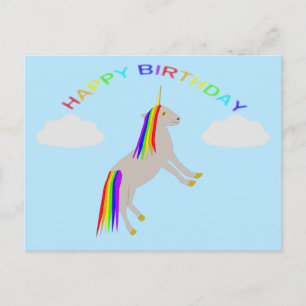 Fantasy Birthday Unicorn Regenbogen und Wolken Postkarte