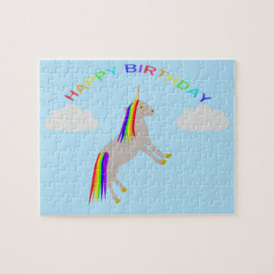 Fantasy Birthday Unicorn Regenbogen und Wolken Puzzle