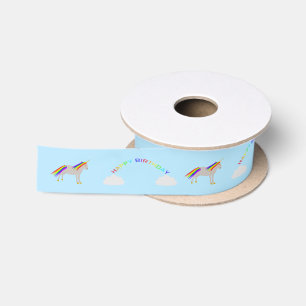 Fantasy Birthday Unicorn Regenbogen und Wolken Satinband