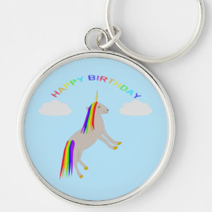 Fantasy Birthday Unicorn Regenbogen und Wolken Schlüsselanhänger