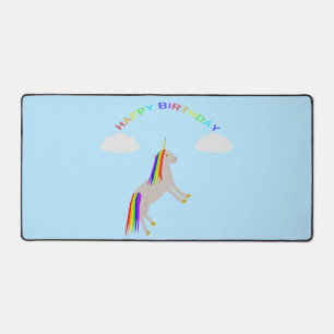 Fantasy Birthday Unicorn Regenbogen und Wolken Schreibtischunterlage