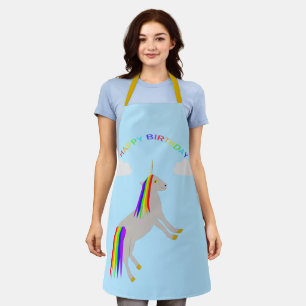 Fantasy Birthday Unicorn Regenbogen und Wolken Schürze