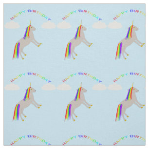 Fantasy Birthday Unicorn Regenbogen und Wolken Stoff