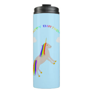 Fantasy Birthday Unicorn Regenbogen und Wolken Thermosbecher