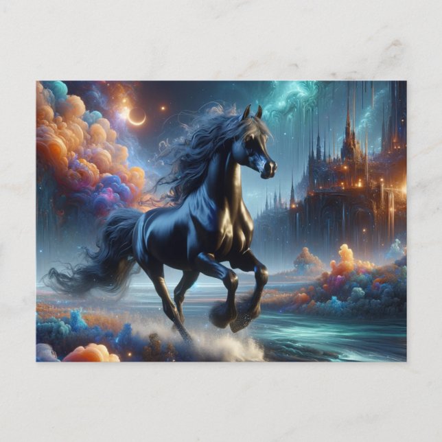 Fantasy Black Half Arabian Pferd Postkarte (Vorderseite)