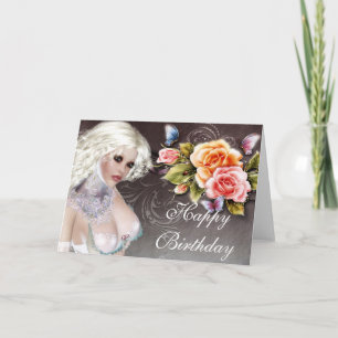 Fantasy Blonde mit Rose Geburtstagkarte Karte