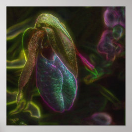 Fantasy Blue Abstrakt Lady Slipper Blume Poster
