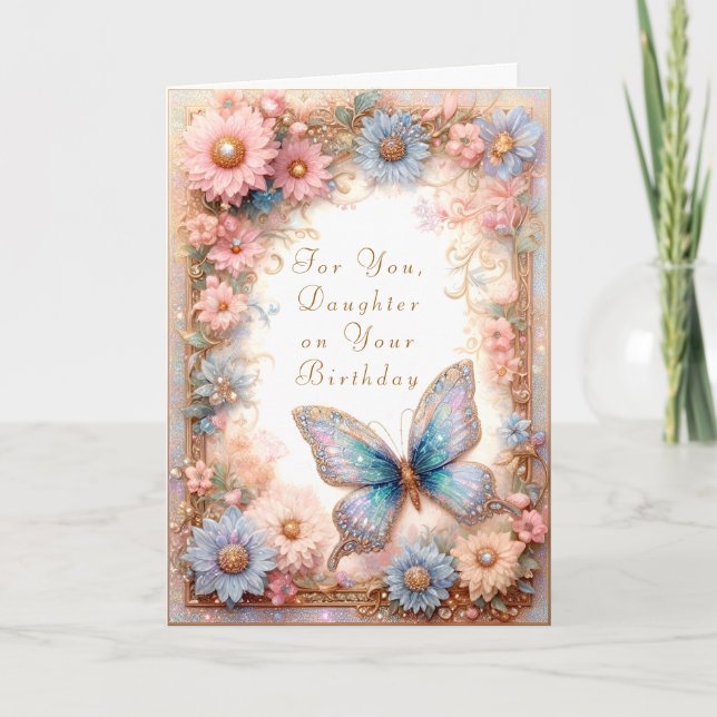 Fantasy Blue Butterfly Floral Card Karte (Vorderseite)