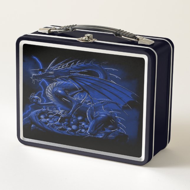 Fantasy Blue Dragon Metall Brotdose (Vorderseite)