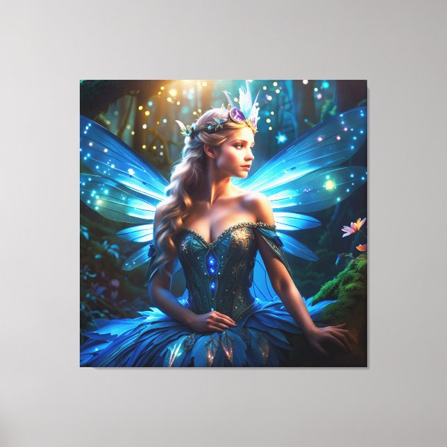 Fantasy Blue Dragonfly Faicess Prinzessin Leinwanddruck (Vorderseite)