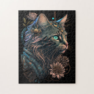 Fantasy blue eye cat mit Blume AI art Puzzle