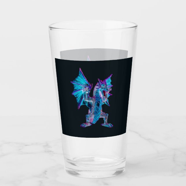 Fantasy Blue Fire Dragon Glas (Vorderseite)