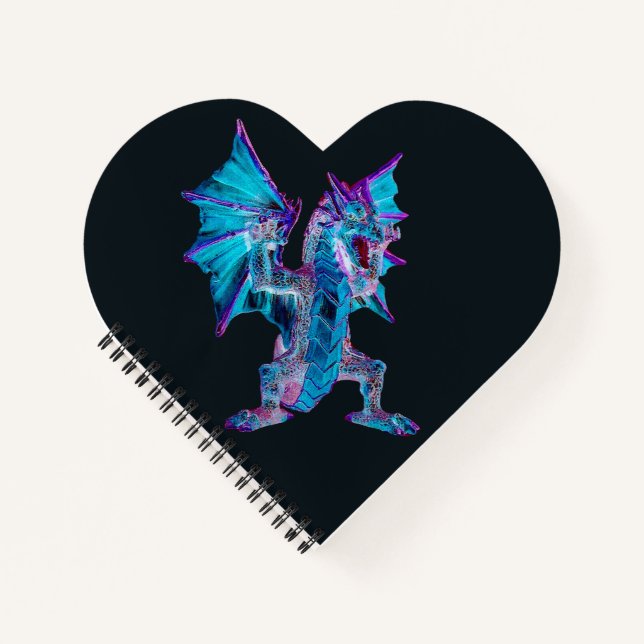 Fantasy Blue Fire Dragon Herz Notizbuch (Vorderseite)