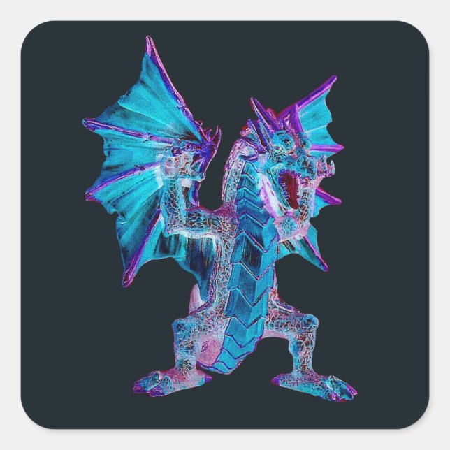 Fantasy Blue Fire Dragon Quadratischer Aufkleber (Vorderseite)