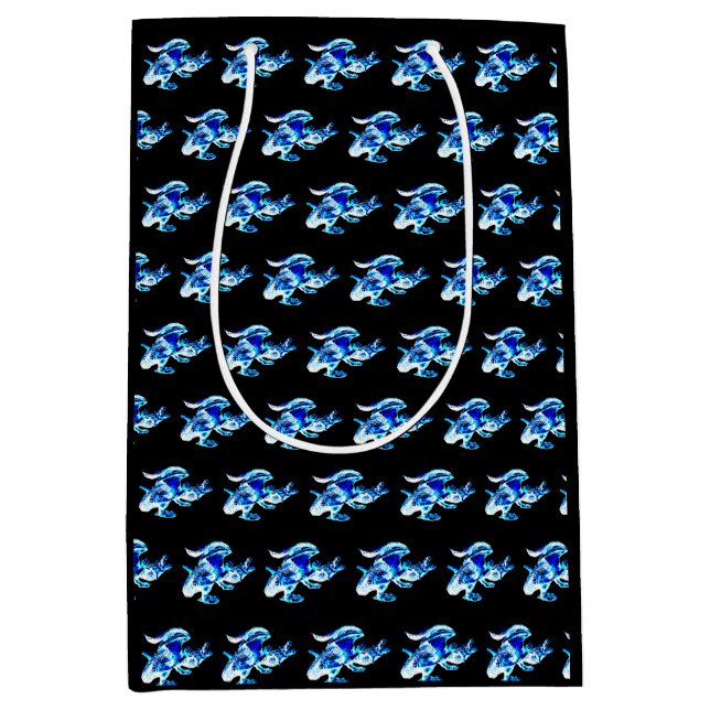 Fantasy Blue Frost Dragon Black Mittlere Geschenktüte (Vorderseite)