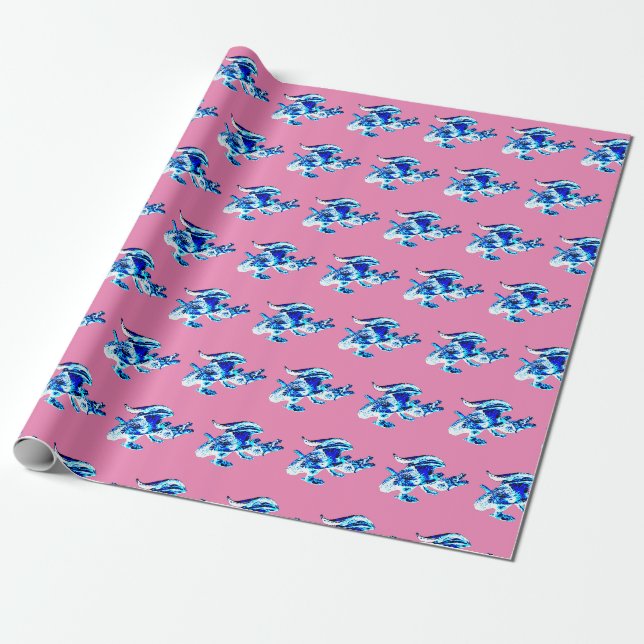 Fantasy Blue Frost Dragon Pink Geschenkpapier (Ungerollt)