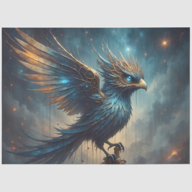 Fantasy Blue Phoenix Bird Decoupage Paper Seidenpapier (Vorderseite)