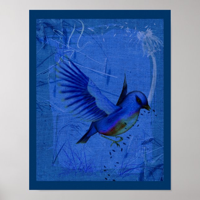 Fantasy Bluebird on Blue Nature Art Poster (Vorne)