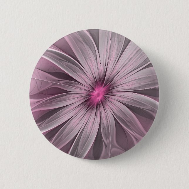 Fantasy Blume Abstrakt Plum Flora Fraktal Kunst Button (Vorderseite)