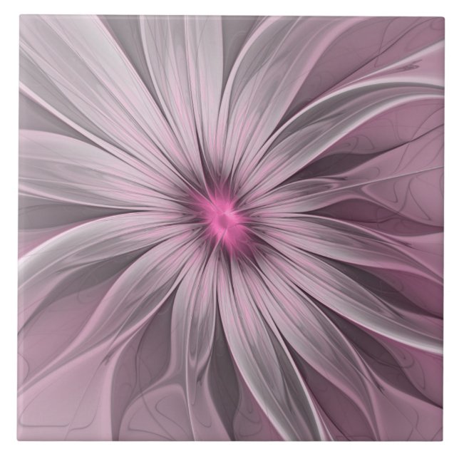 Fantasy Blume Abstrakt Plum Flora Fraktal Kunst Fliese (Vorderseite)
