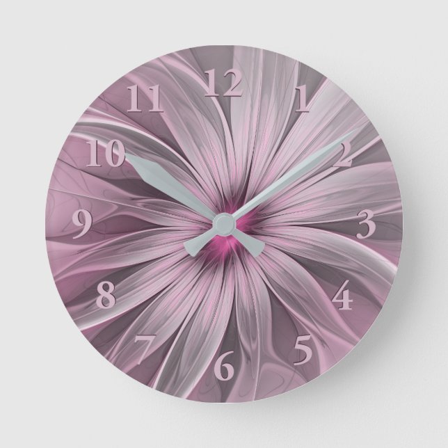 Fantasy Blume Abstrakt Plum Flora Fraktal Kunst Runde Wanduhr (Vorderseite)