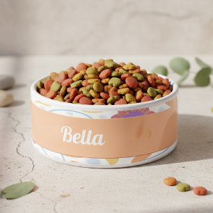 Fantasy-Blume Peach Blue White Keramik Pet Bowl Napf