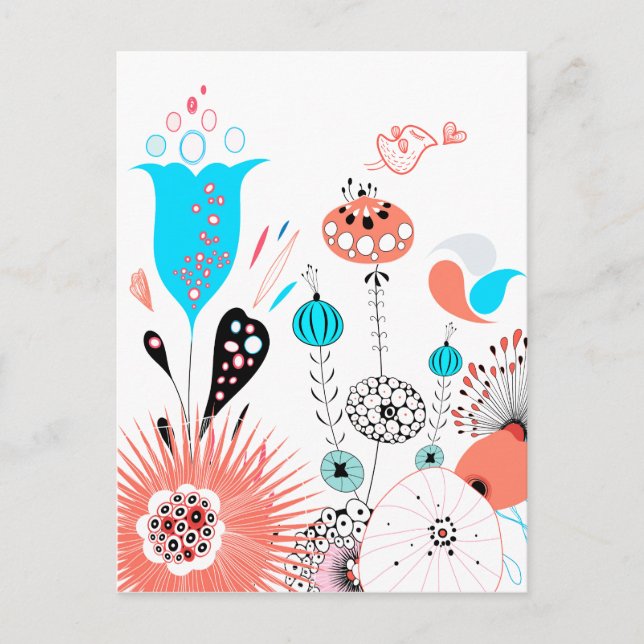 Fantasy-Blume und Birdie Postcard Postkarte (Vorderseite)