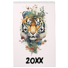 Fantasy Blüten Wildtiere Aquarell neues Jahr Kalender