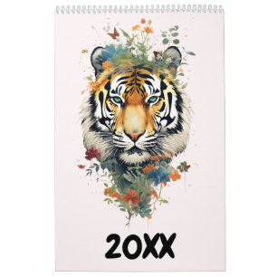 Fantasy Blüten Wildtiere Aquarell neues Jahr Kalender