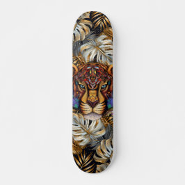 Fantasy Boho Jungle Tiger Head Mixed Media Skateboard