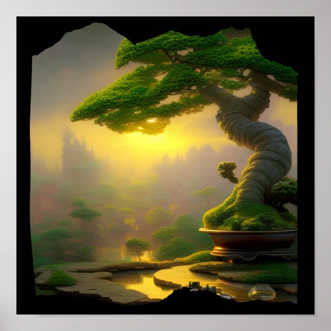 Fantasy Bonsai Tree Digitale Kunst, Dichtung und M Poster (Vorne)