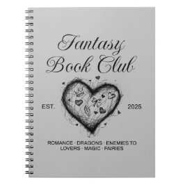 Fantasy Book Club Typografie & Heart Doodle Sketch Notizblock