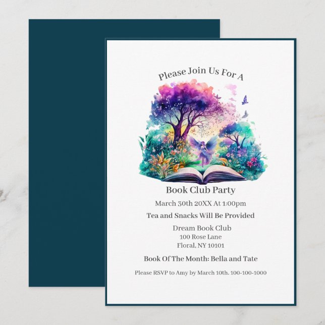 Fantasy Book Lover Fairy, Book Club Einladung (Vorne/Hinten)