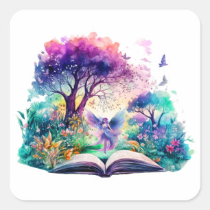 Fantasy Book Lover Fairy Quadratischer Aufkleber