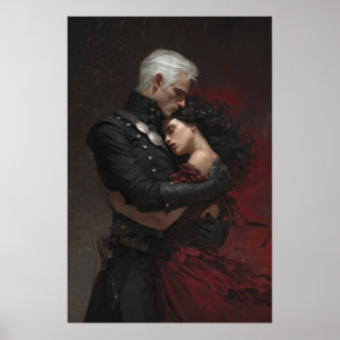 Fantasy-Buchkunst: Hauptfiguren umarmen sich  Poster