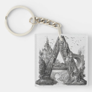 Fantasy-Buchstabe A mit Schlössern im Himmel-Märch Schlüsselanhänger