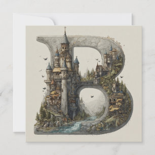 Fantasy-Buchstabe B mit Burgen am Himmel Bilderbuc Feiertagskarte